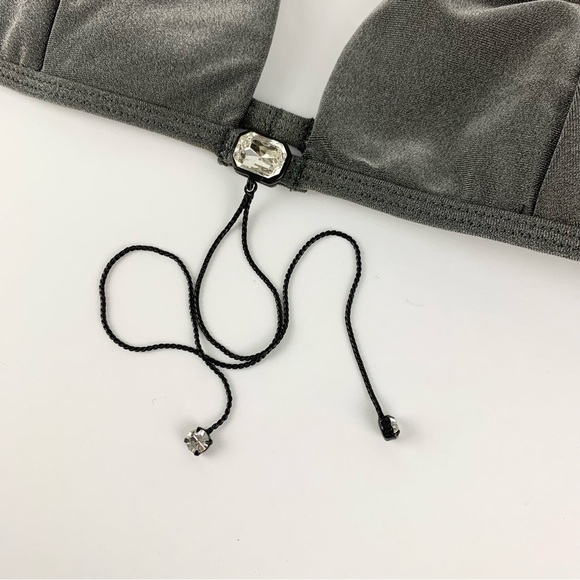 VTG Victoria’s Secret Grey Silver Metallic Triangle Bikini Bralette Chain Small - Picture 5 of 9